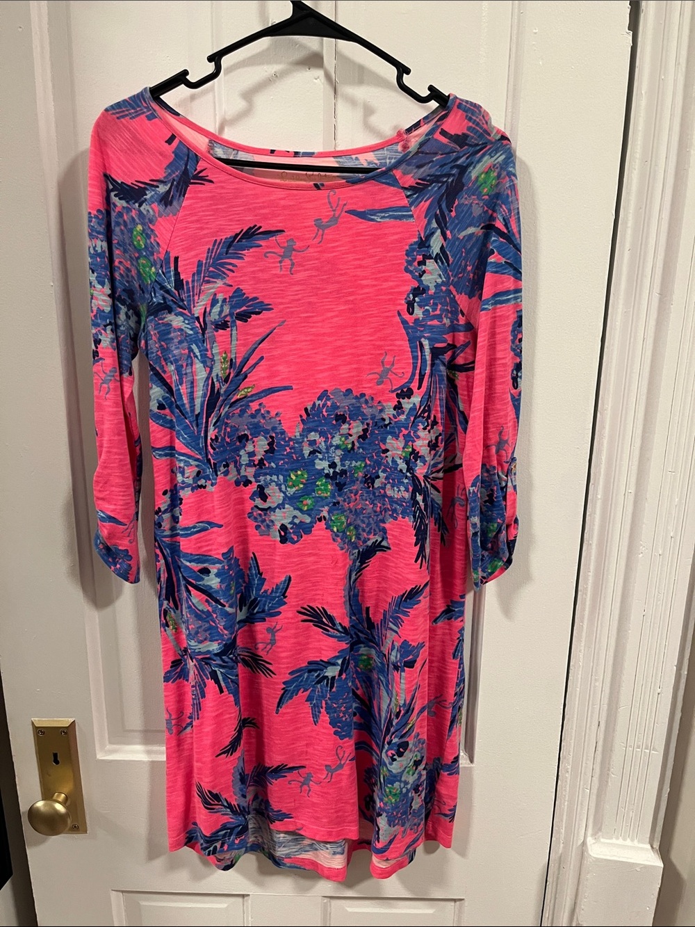 Lilly Pulitzer Pink Shift Dress with Blue Tropical Print